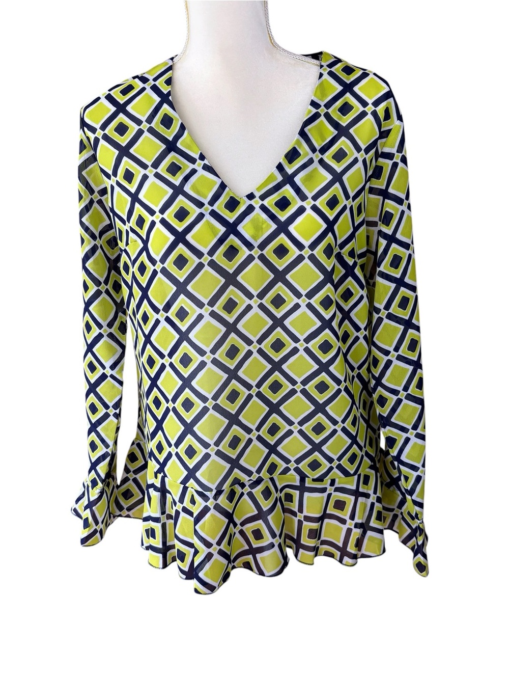 Buckhead Betties blouse, size Medium, geometric, colorful, lightweight, summer